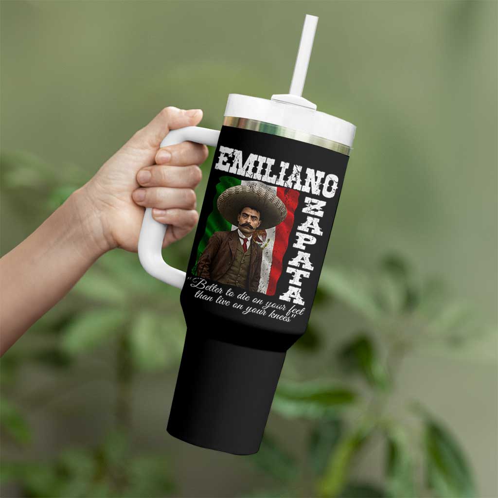 Emiliano Zapata Tumbler With Handle Better To Die On Your Feet Than Live On Your Knees Mexican Revolution - Wonder Print Shop