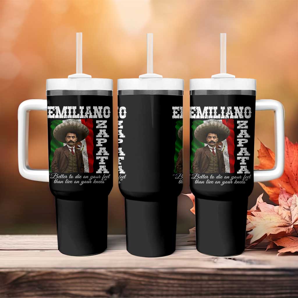 Emiliano Zapata Tumbler With Handle Better To Die On Your Feet Than Live On Your Knees Mexican Revolution - Wonder Print Shop