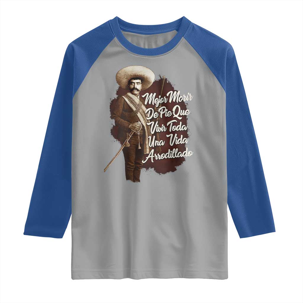Emiliano Zapata Raglan Shirt Mejor Morir De Pie Que Vivir Toda Una Vida Arrodillado - Wonder Print Shop
