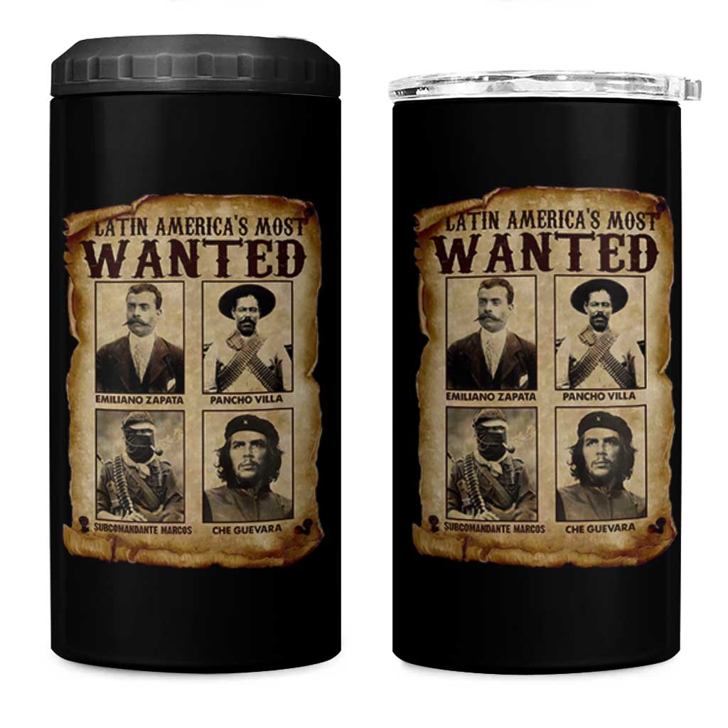 Latin America's Most Wanted Revolution Latino Hispanic Heritage 4 in 1 Can Cooler Tumbler Wanted Sign - Wonder Print Shop