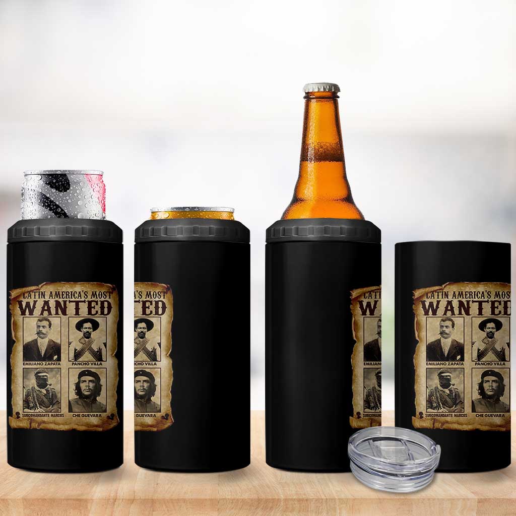 Latin America's Most Wanted Revolution Latino Hispanic Heritage 4 in 1 Can Cooler Tumbler Wanted Sign - Wonder Print Shop