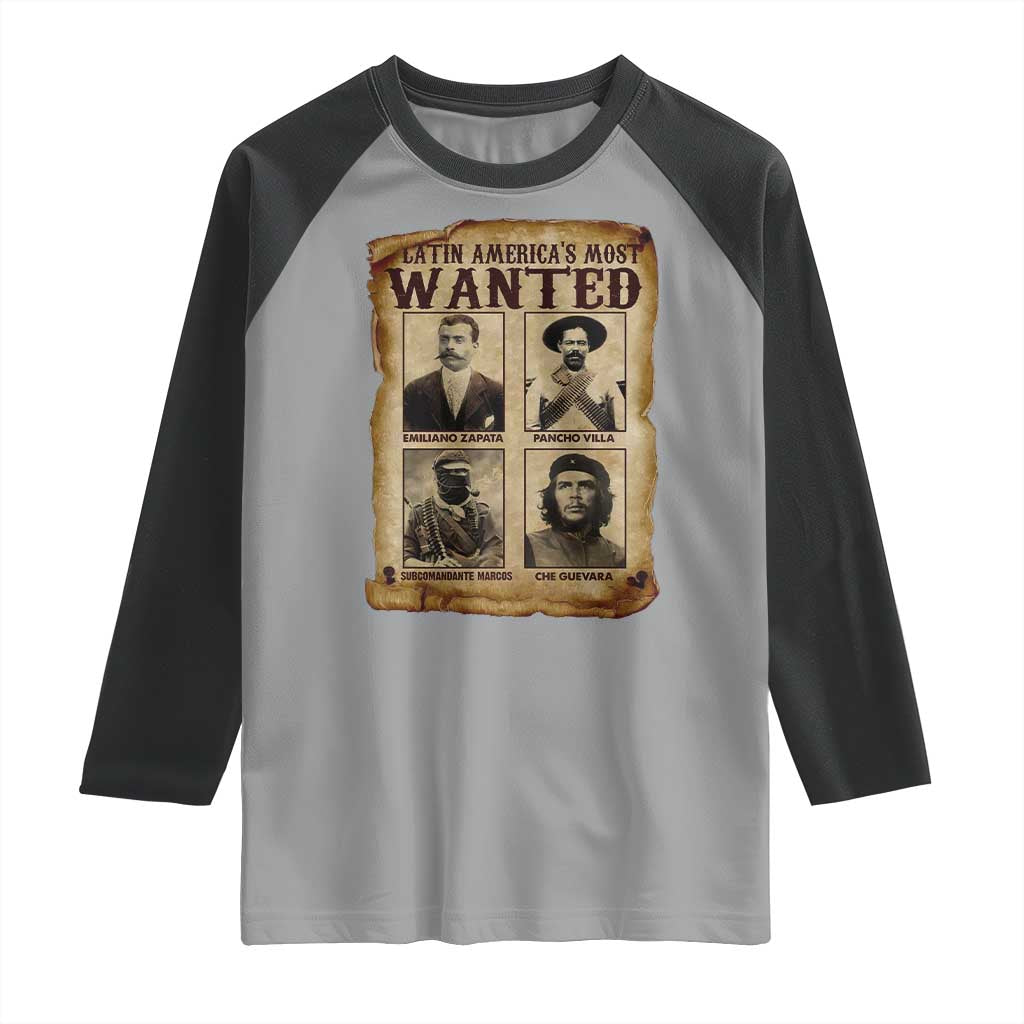 Latin America's Most Wanted Revolution Latino Hispanic Heritage Raglan Shirt Wanted Sign - Wonder Print Shop