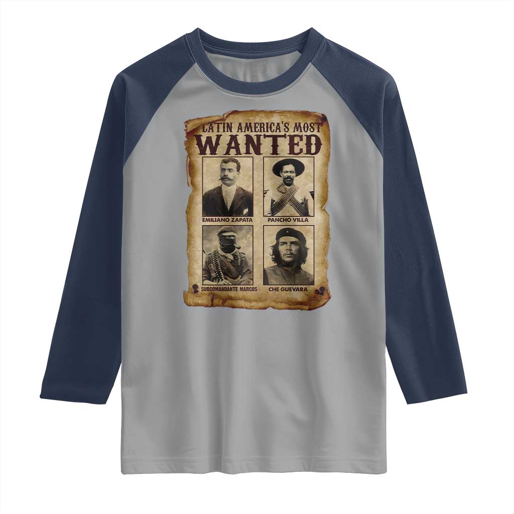 Latin America's Most Wanted Revolution Latino Hispanic Heritage Raglan Shirt Wanted Sign - Wonder Print Shop