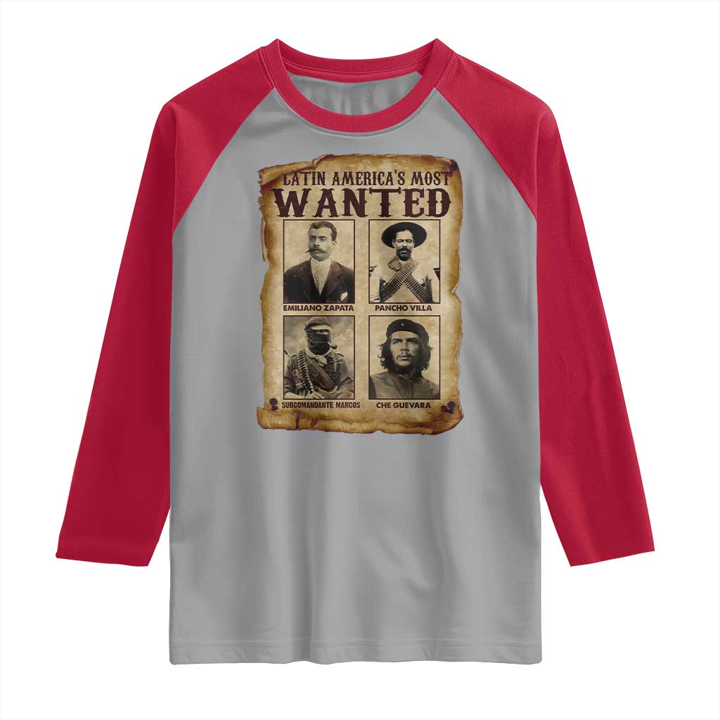Latin America's Most Wanted Revolution Latino Hispanic Heritage Raglan Shirt Wanted Sign - Wonder Print Shop