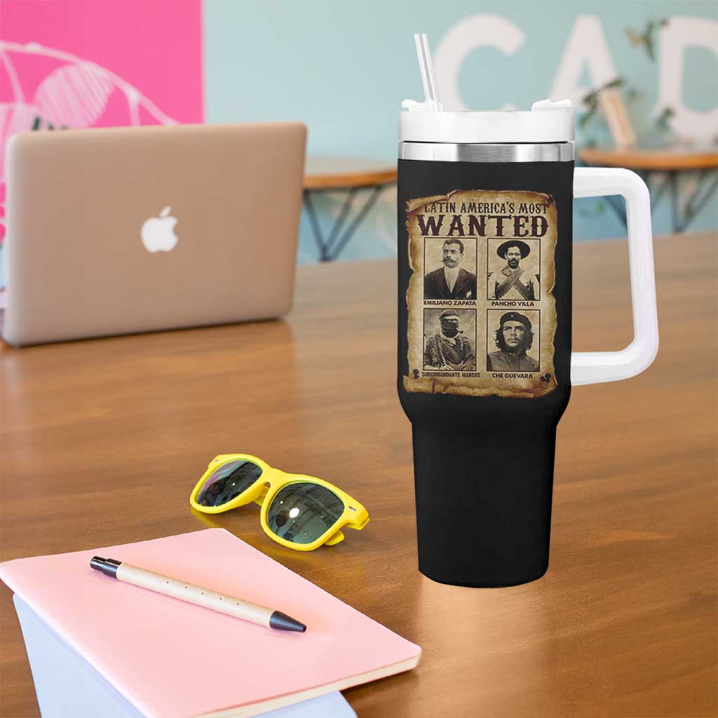 Latin America's Most Wanted Revolution Latino Hispanic Heritage Tumbler With Handle Wanted Sign - Wonder Print Shop