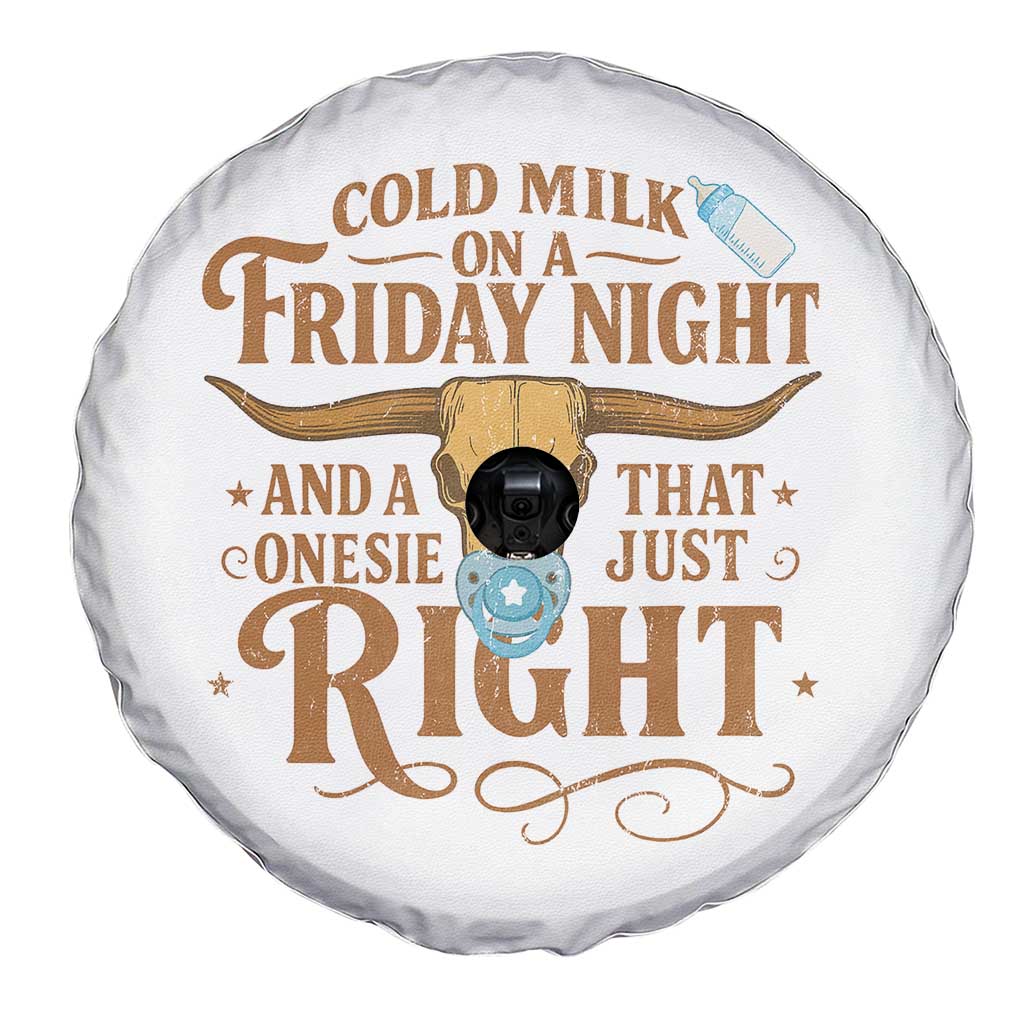 Funny Cold Milk On A Friday Night And A Onesie That Fits Just Right Spare Tire Cover Longhorn Cow Skull - Wonder Print Shop