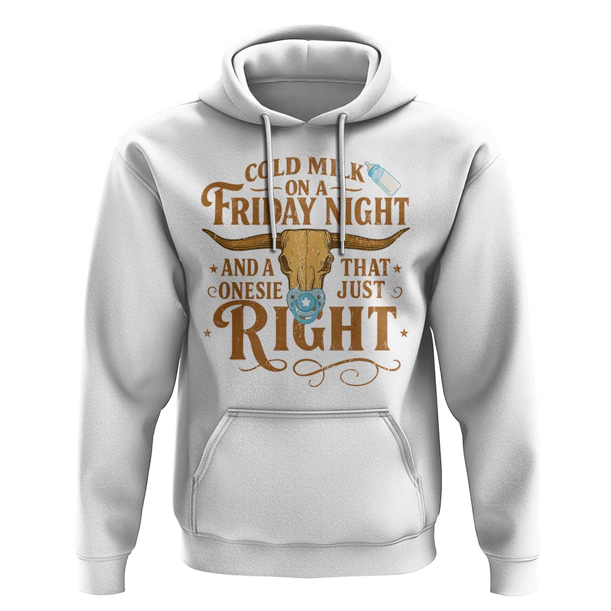 Funny Cold Milk On A Friday Night And A Onesie That Fits Just Right Hoodie Longhorn Cow Skull - Wonder Print Shop