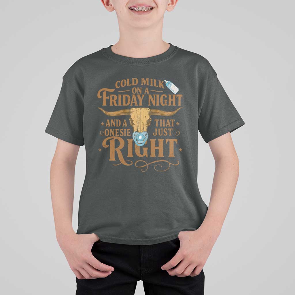 Funny Cold Milk On A Friday Night And A Onesie That Fits Just Right T Shirt For Kid Longhorn Cow Skull - Wonder Print Shop