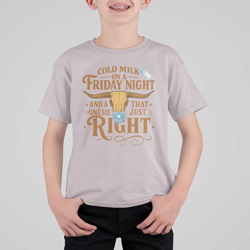 Funny Cold Milk On A Friday Night And A Onesie That Fits Just Right T Shirt For Kid Longhorn Cow Skull - Wonder Print Shop