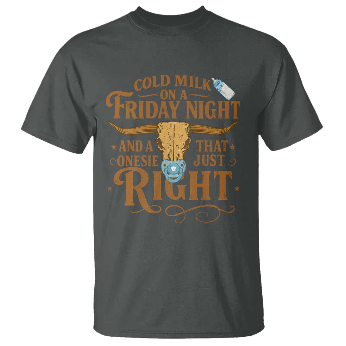 Funny Cold Milk On A Friday Night And A Onesie That Fits Just Right T Shirt Longhorn Cow Skull - Wonder Print Shop