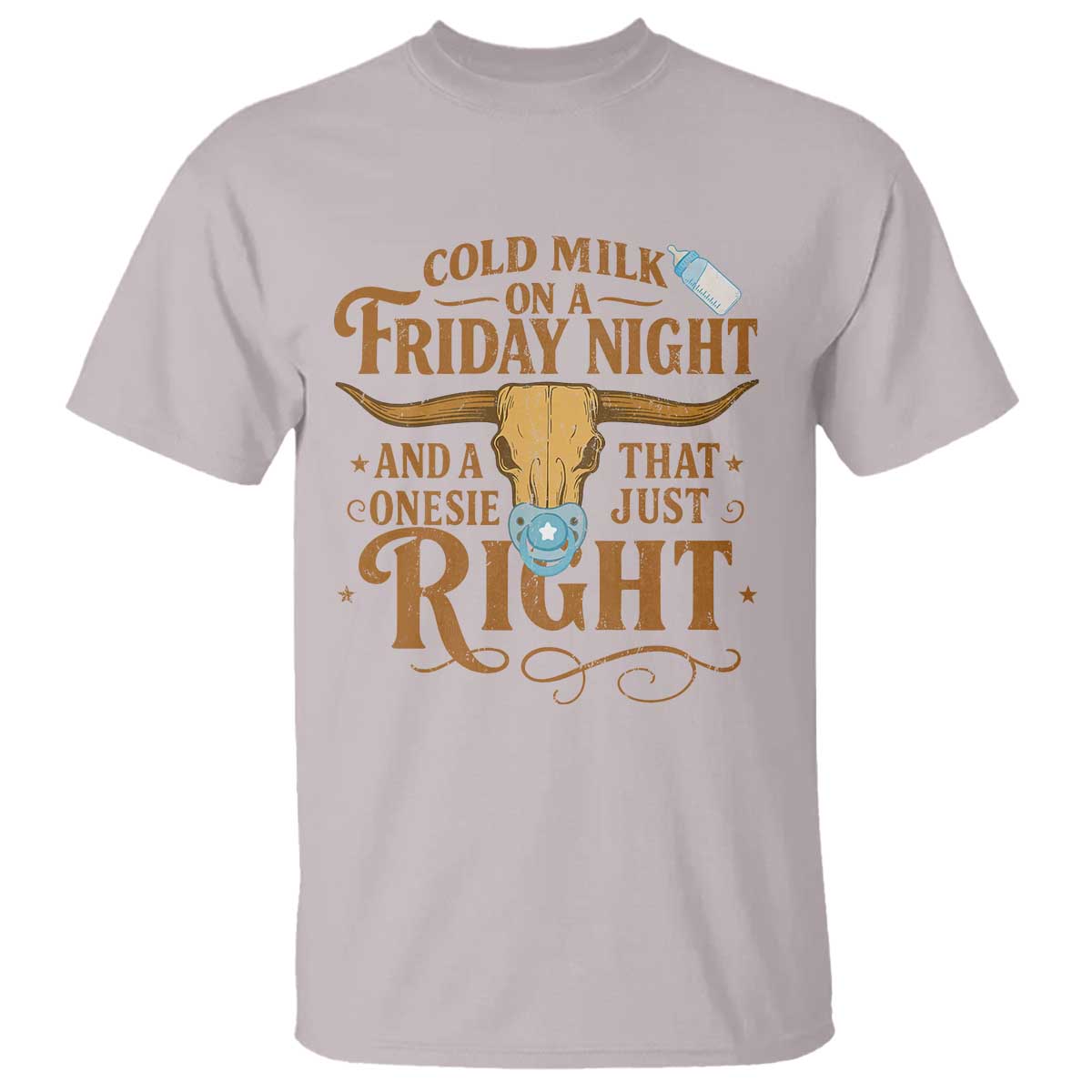 Funny Cold Milk On A Friday Night And A Onesie That Fits Just Right T Shirt Longhorn Cow Skull - Wonder Print Shop