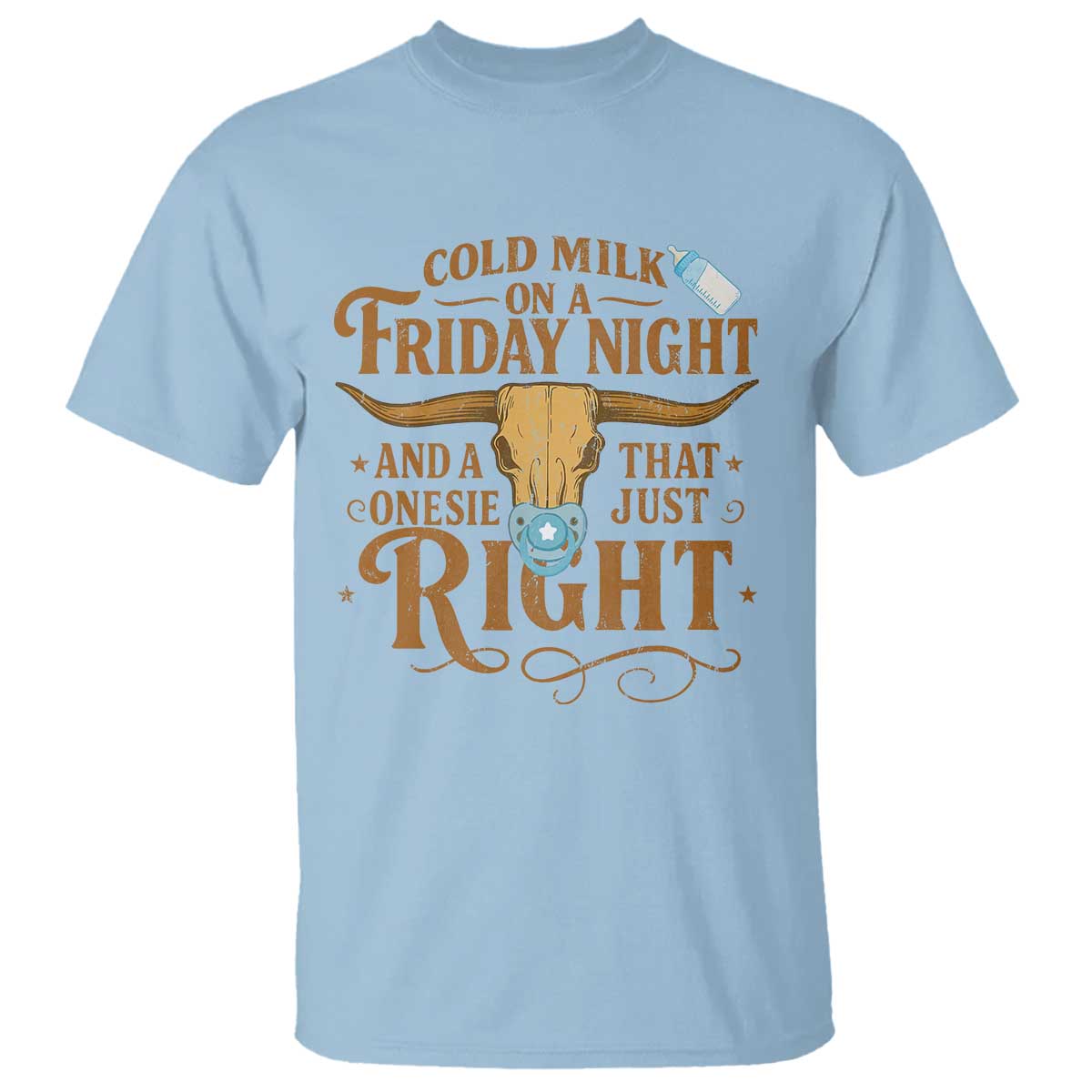 Funny Cold Milk On A Friday Night And A Onesie That Fits Just Right T Shirt Longhorn Cow Skull - Wonder Print Shop