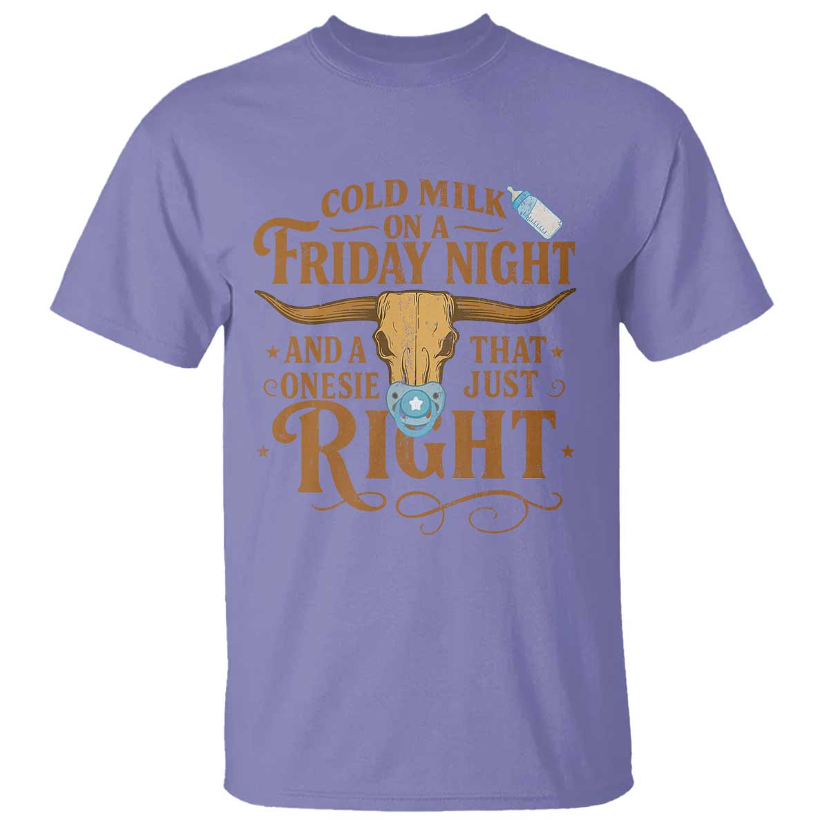 Funny Cold Milk On A Friday Night And A Onesie That Fits Just Right T Shirt Longhorn Cow Skull - Wonder Print Shop