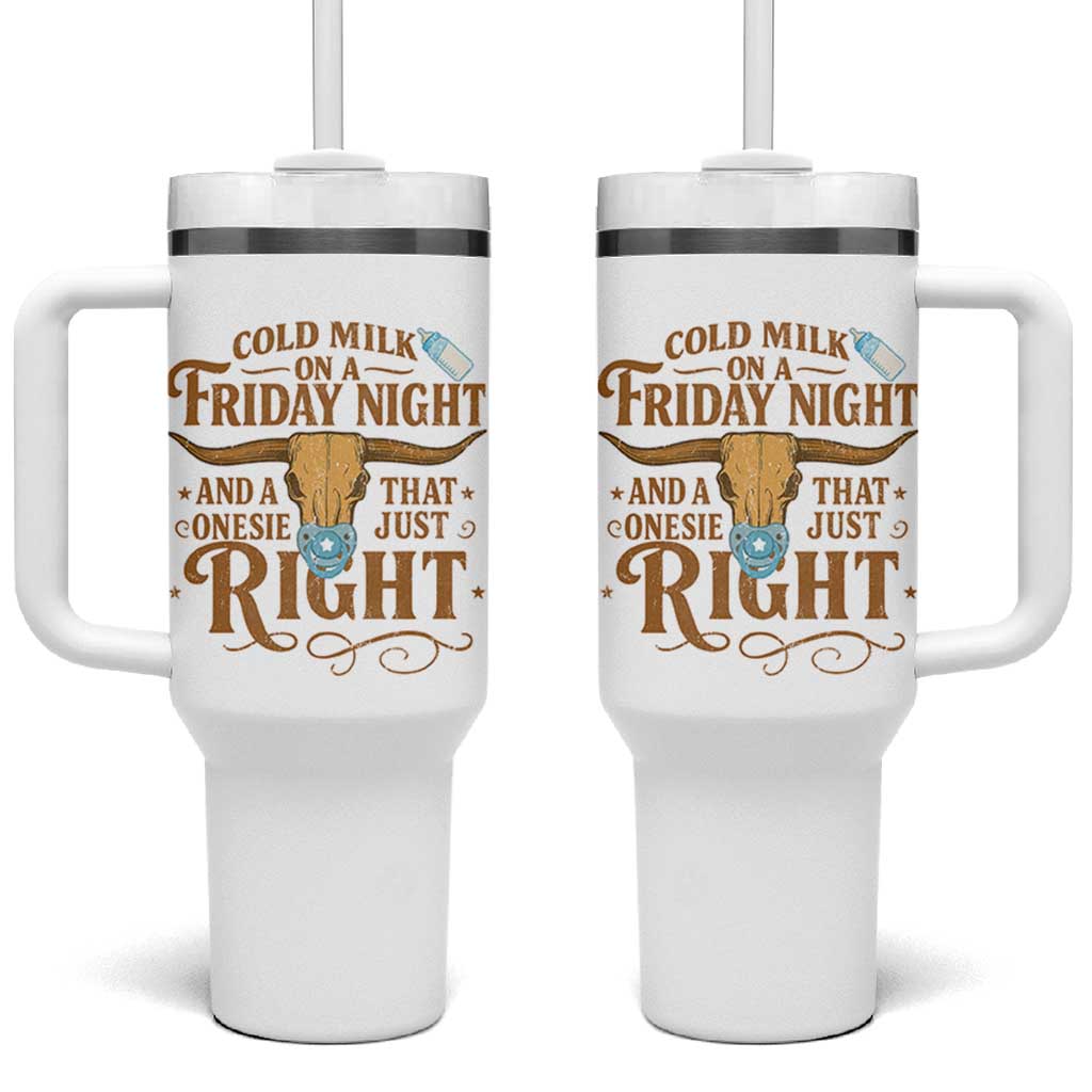 Funny Cold Milk On A Friday Night And A Onesie That Fits Just Right Tumbler With Handle Longhorn Cow Skull - Wonder Print Shop