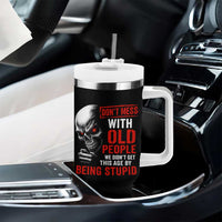 Funny Dont Mess With Old People We Didnt Get This Age By Being Stupid Tumbler With Handle Vintage Skull - Wonder Print Shop