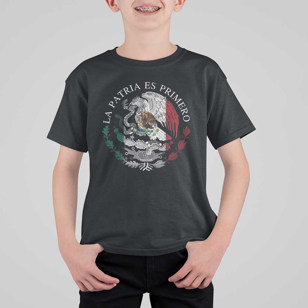 Mexican Pride T Shirt For Kid La Patria Es Primero Coat Of Arms - Wonder Print Shop