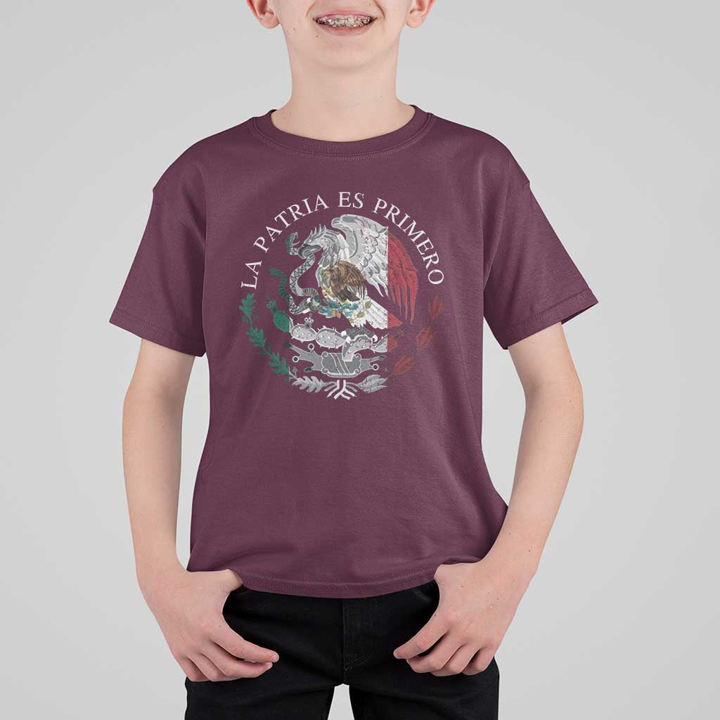 Mexican Pride T Shirt For Kid La Patria Es Primero Coat Of Arms - Wonder Print Shop