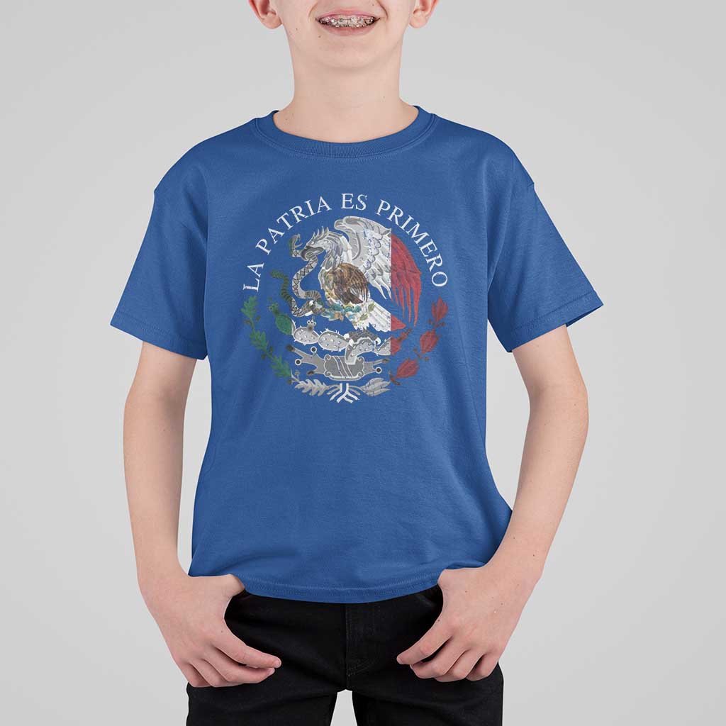 Mexican Pride T Shirt For Kid La Patria Es Primero Coat Of Arms - Wonder Print Shop
