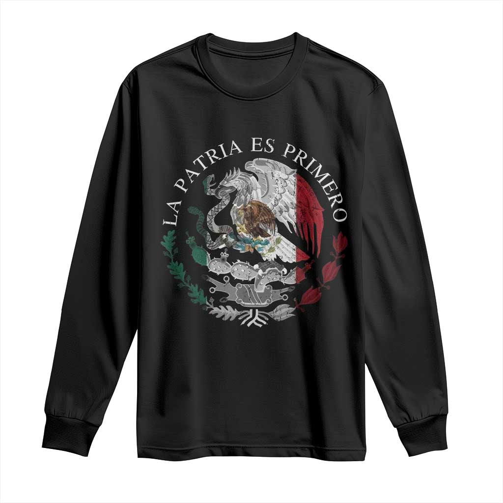 Mexican Pride Long Sleeve Shirt La Patria Es Primero Coat Of Arms - Wonder Print Shop