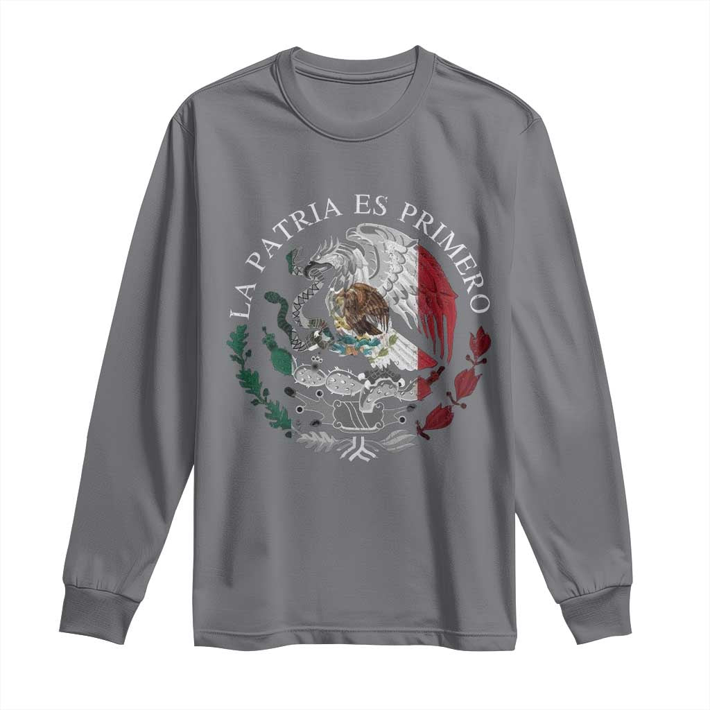 Mexican Pride Long Sleeve Shirt La Patria Es Primero Coat Of Arms - Wonder Print Shop