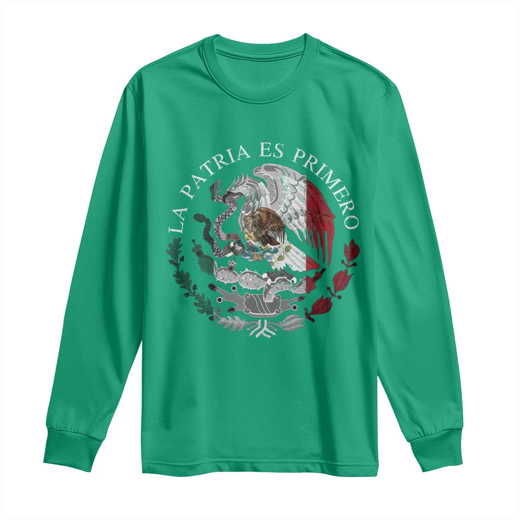 Mexican Pride Long Sleeve Shirt La Patria Es Primero Coat Of Arms - Wonder Print Shop