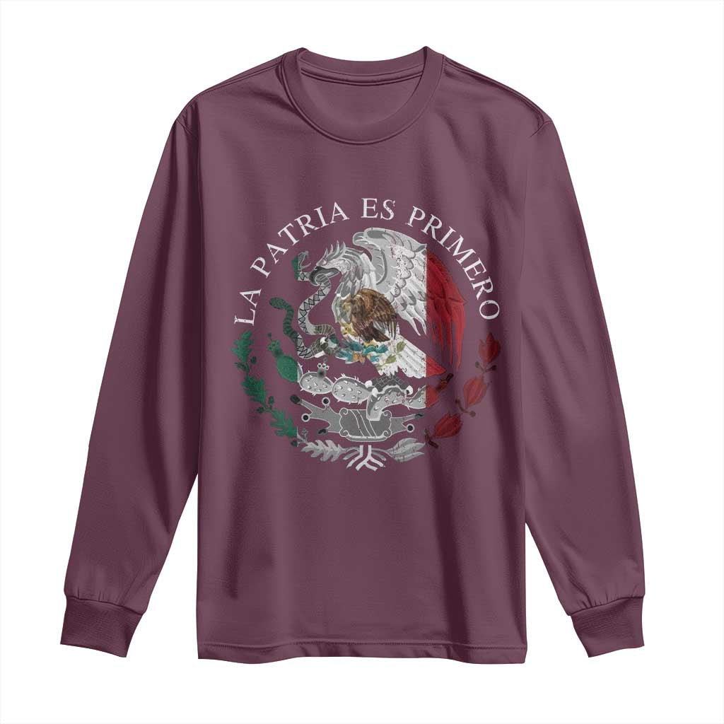 Mexican Pride Long Sleeve Shirt La Patria Es Primero Coat Of Arms - Wonder Print Shop