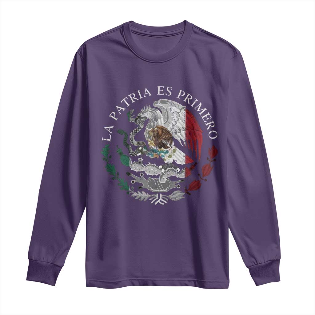 Mexican Pride Long Sleeve Shirt La Patria Es Primero Coat Of Arms - Wonder Print Shop
