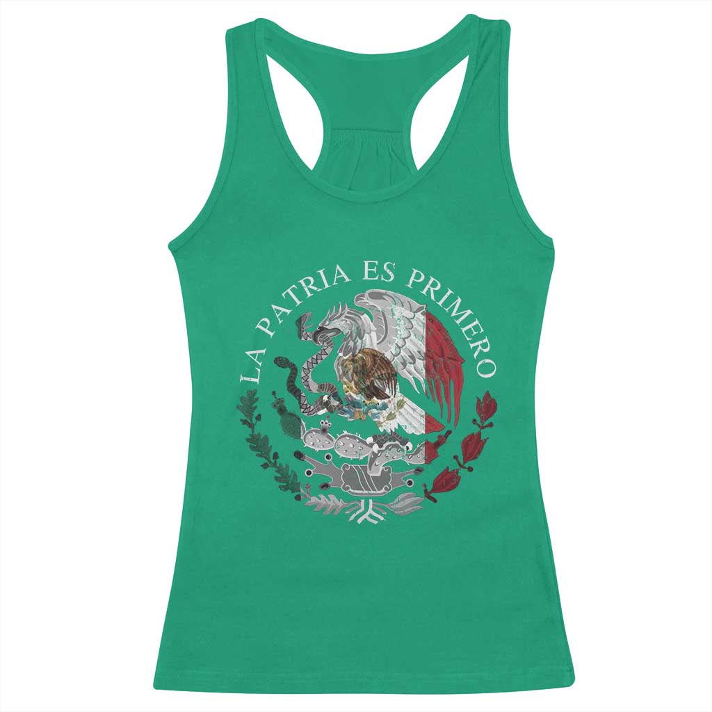 Mexican Pride Racerback Tank Top La Patria Es Primero Coat Of Arms - Wonder Print Shop
