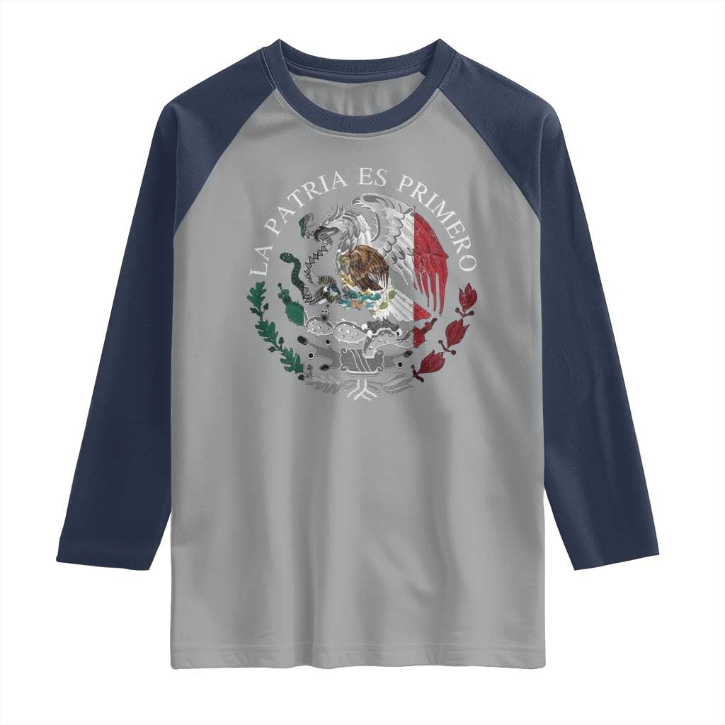 Mexican Pride Raglan Shirt La Patria Es Primero Coat Of Arms - Wonder Print Shop