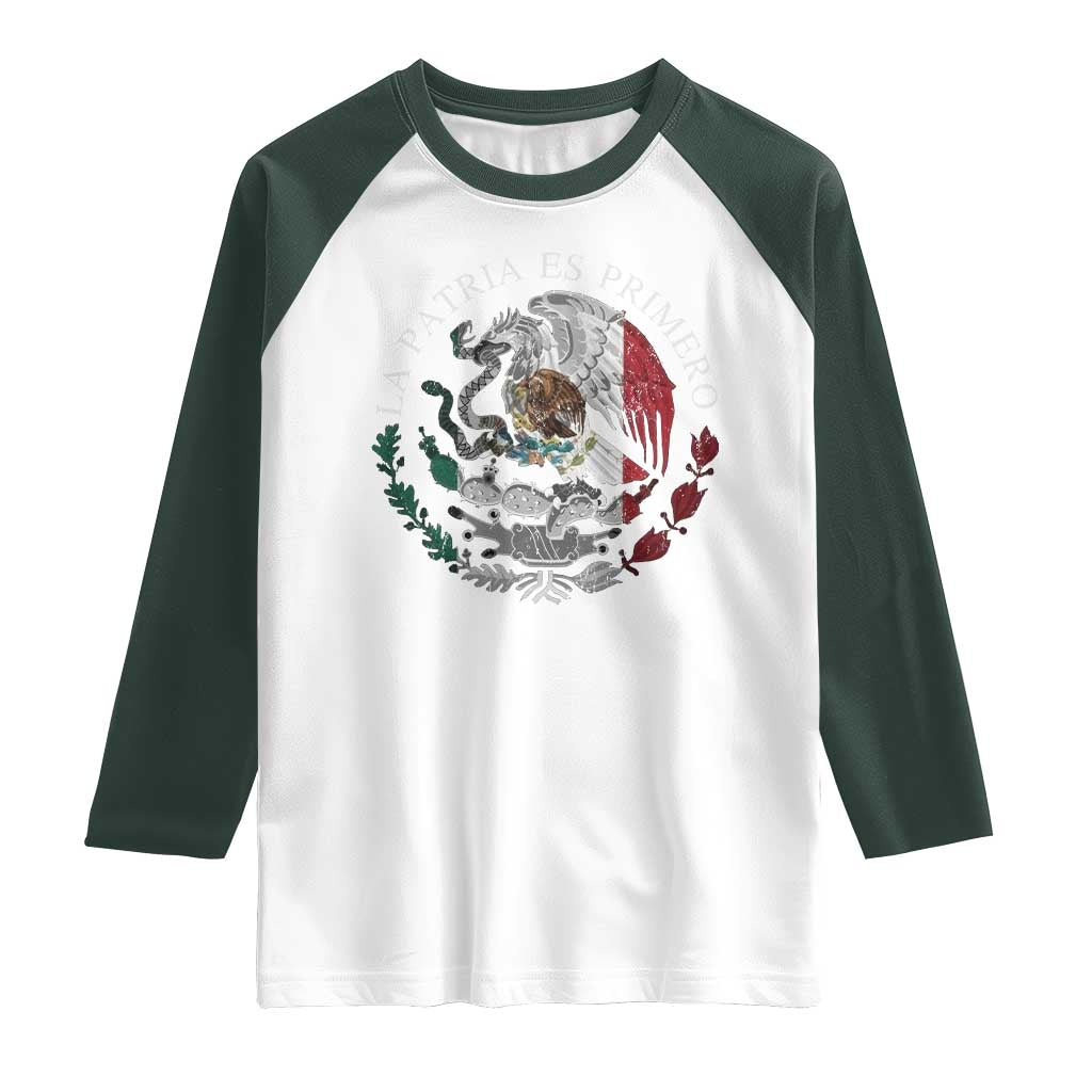 Mexican Pride Raglan Shirt La Patria Es Primero Coat Of Arms - Wonder Print Shop