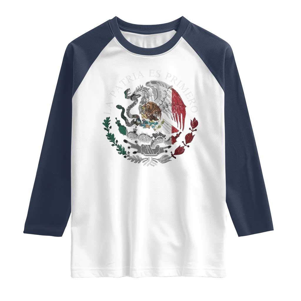 Mexican Pride Raglan Shirt La Patria Es Primero Coat Of Arms - Wonder Print Shop