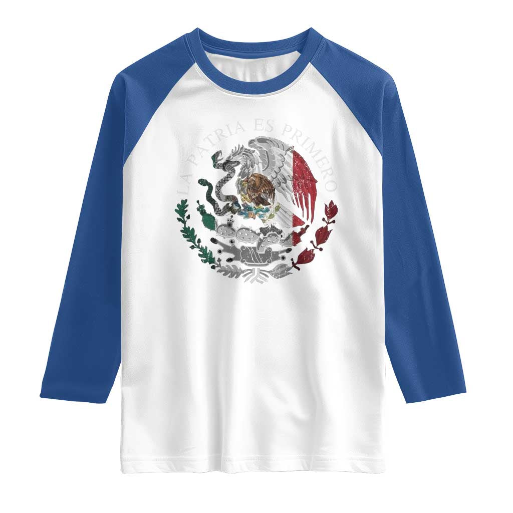 Mexican Pride Raglan Shirt La Patria Es Primero Coat Of Arms - Wonder Print Shop