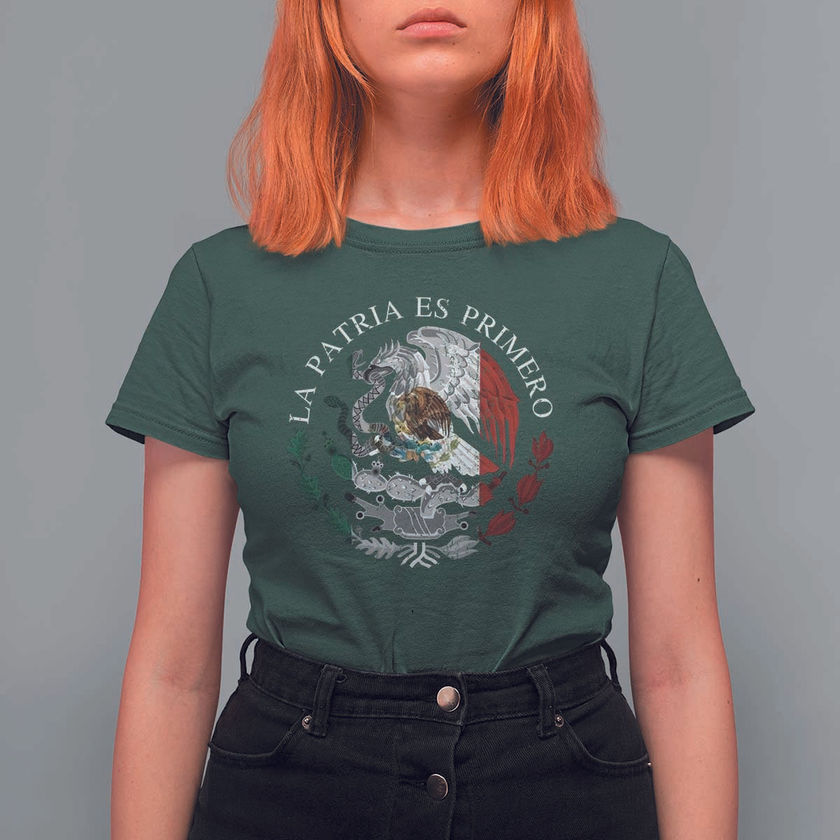 Mexican Pride T Shirt For Women La Patria Es Primero Coat Of Arms - Wonder Print Shop
