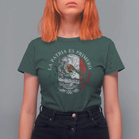 Mexican Pride T Shirt For Women La Patria Es Primero Coat Of Arms - Wonder Print Shop