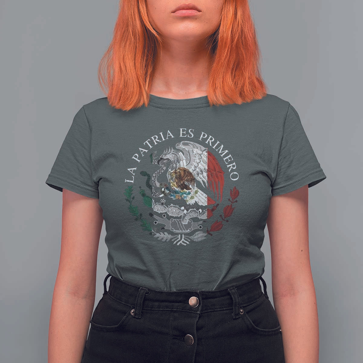 Mexican Pride T Shirt For Women La Patria Es Primero Coat Of Arms - Wonder Print Shop