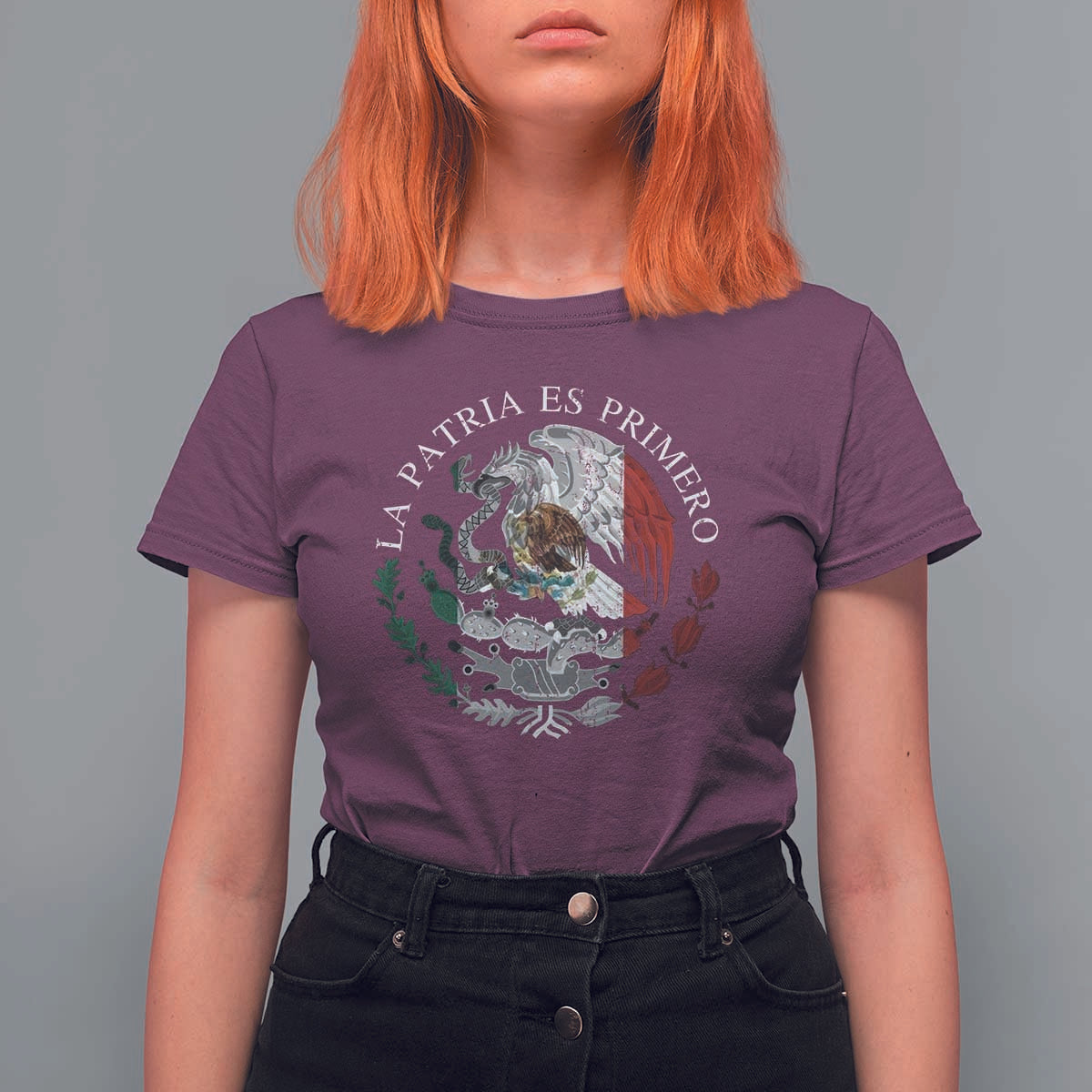 Mexican Pride T Shirt For Women La Patria Es Primero Coat Of Arms - Wonder Print Shop