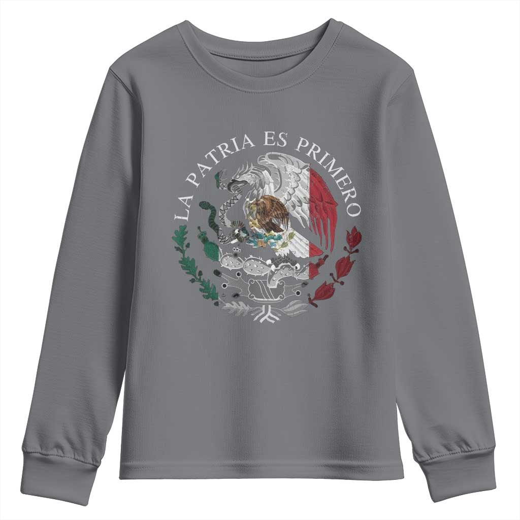 Mexican Pride Youth Sweatshirt La Patria Es Primero Coat Of Arms - Wonder Print Shop