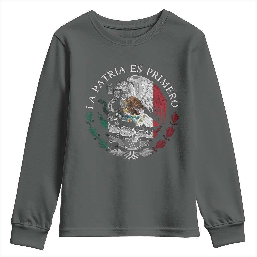 Mexican Pride Youth Sweatshirt La Patria Es Primero Coat Of Arms - Wonder Print Shop