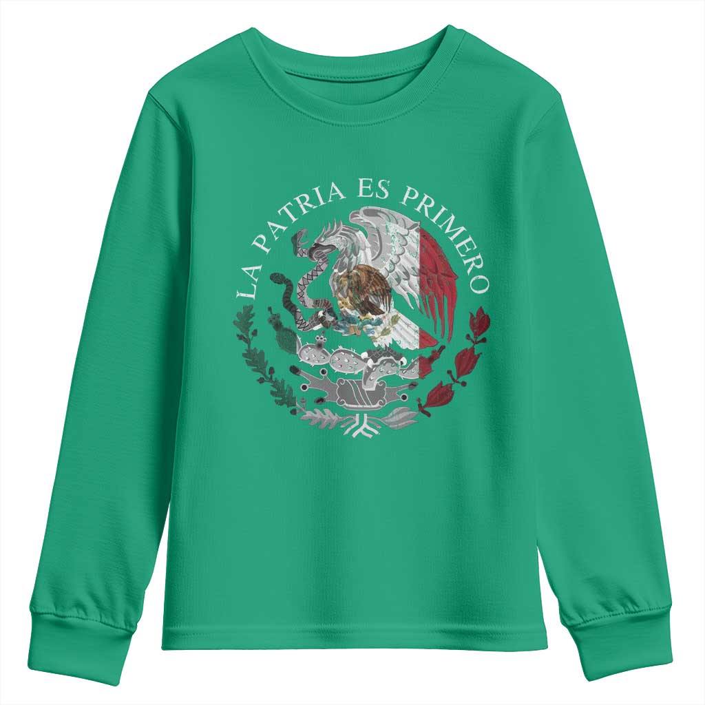 Mexican Pride Youth Sweatshirt La Patria Es Primero Coat Of Arms - Wonder Print Shop