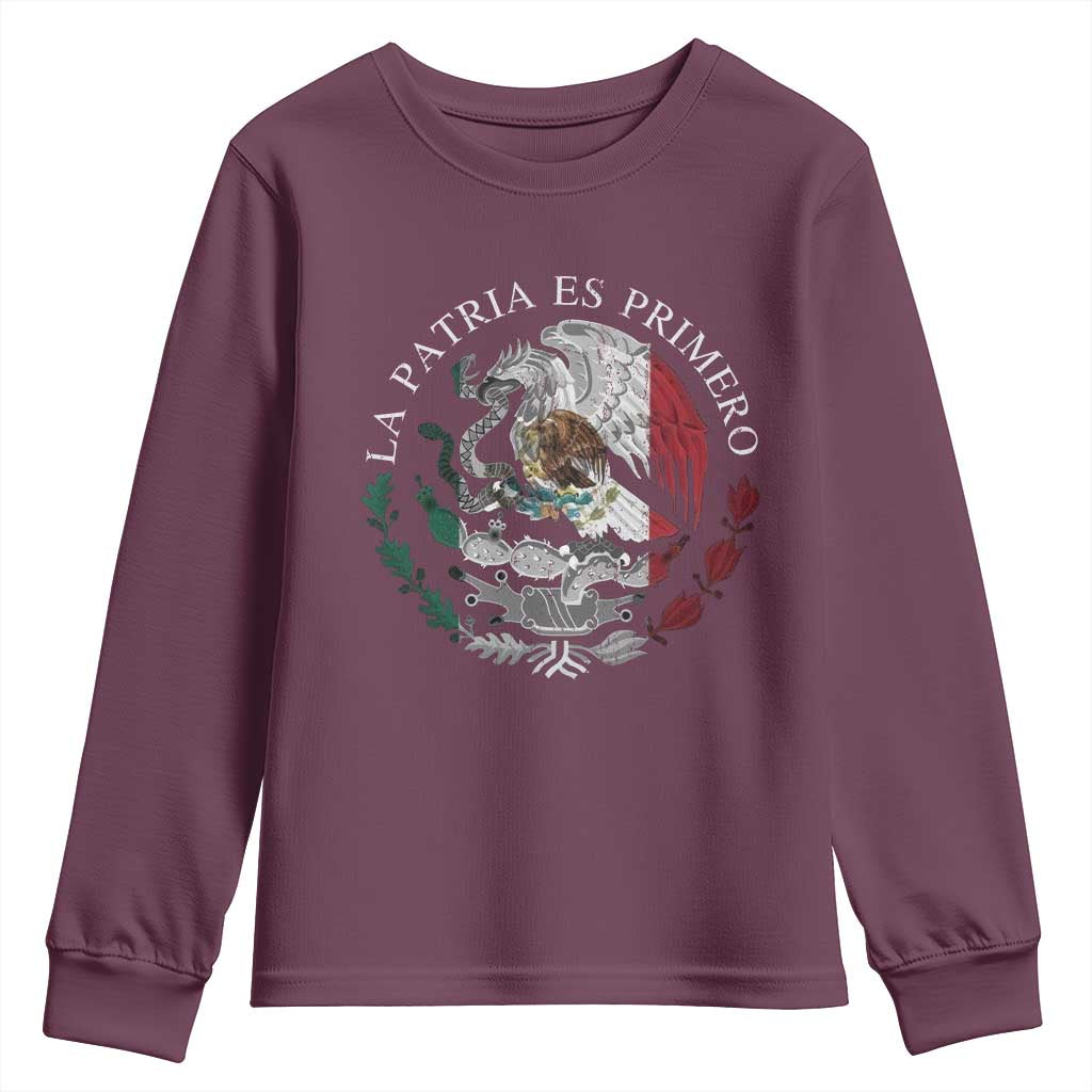 Mexican Pride Youth Sweatshirt La Patria Es Primero Coat Of Arms - Wonder Print Shop