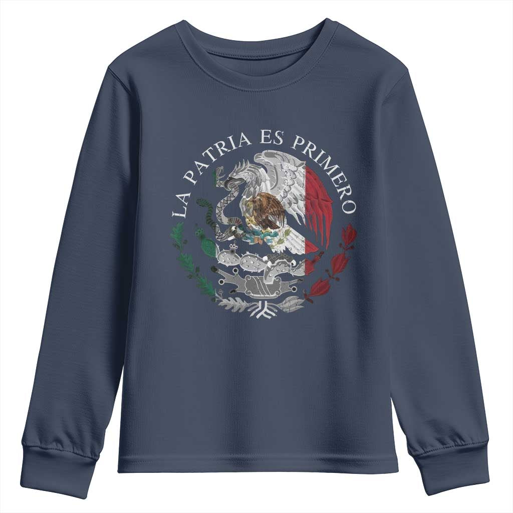 Mexican Pride Youth Sweatshirt La Patria Es Primero Coat Of Arms - Wonder Print Shop