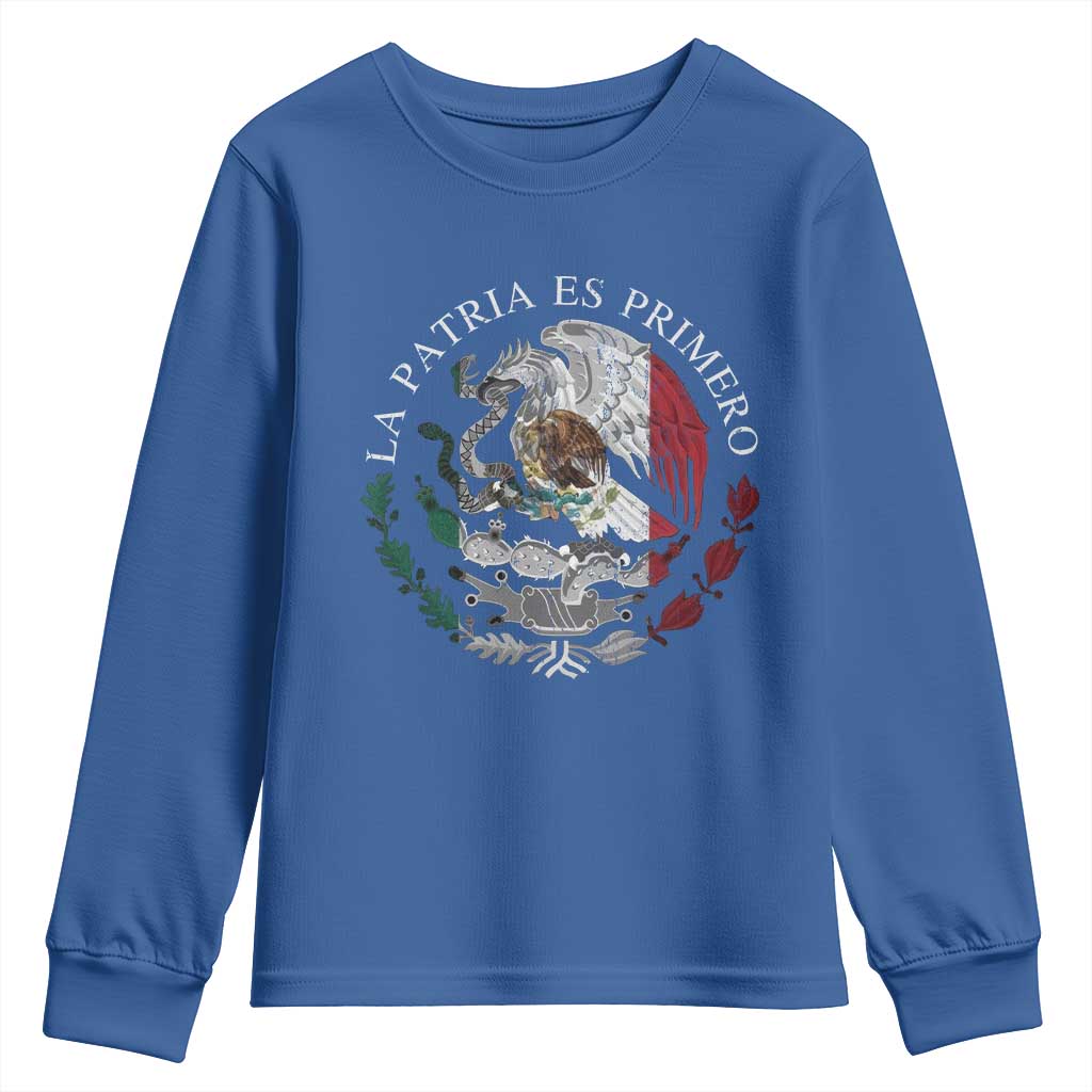 Mexican Pride Youth Sweatshirt La Patria Es Primero Coat Of Arms - Wonder Print Shop