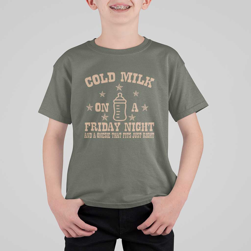 Funny Cold Milk On A Friday Night And A Onesie That Fits Just Right T Shirt For Kid - Wonder Print Shop
