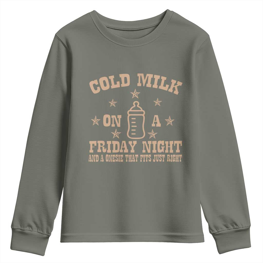 Funny Cold Milk On A Friday Night And A Onesie That Fits Just Right Youth Sweatshirt - Wonder Print Shop