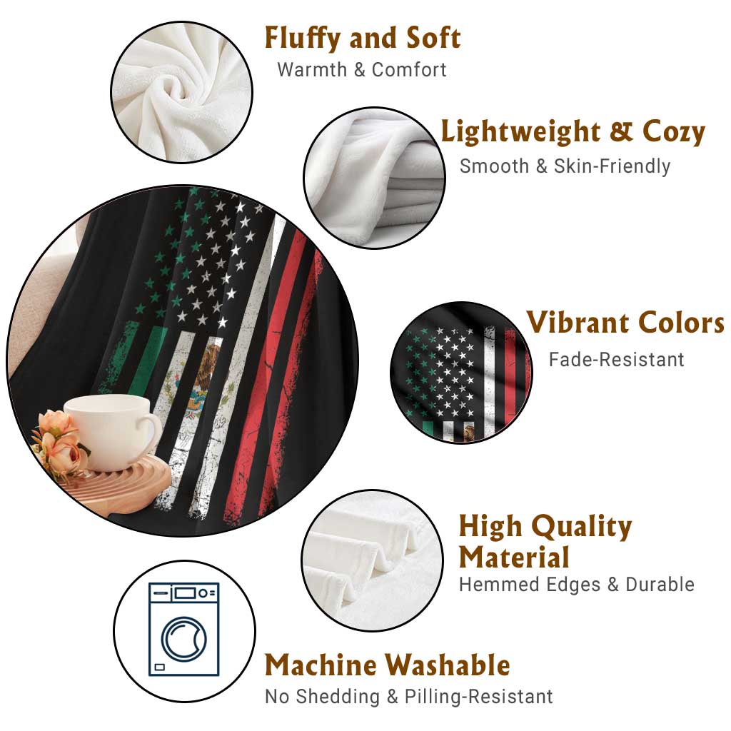 Mexican American Flag Mexican Roots Mexico America Throw Blanket - Wonder Print Shop