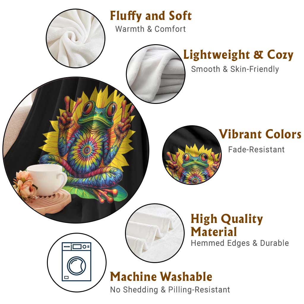 Tie Dye Frog Peace Sign Hippie Sunflower Throw Blanket - Wonder Print Shop