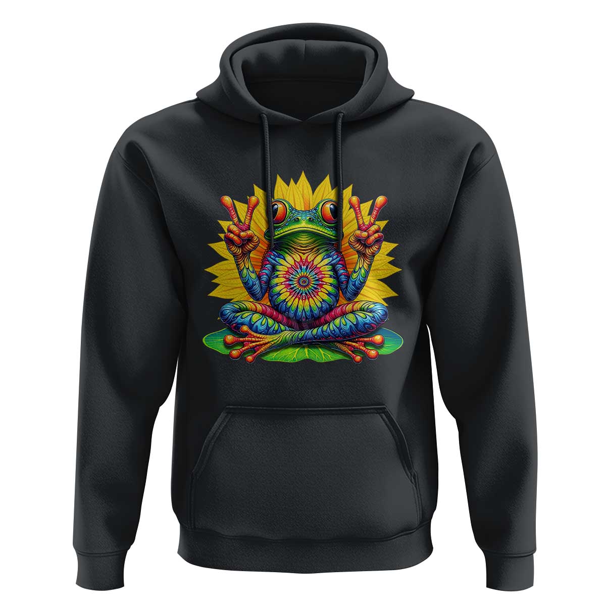 Tie Dye Frog Peace Sign Hippie Sunflower Hoodie - Wonder Print Shop
