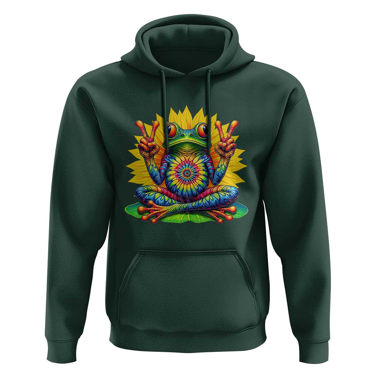 Tie Dye Frog Peace Sign Hippie Sunflower Hoodie - Wonder Print Shop