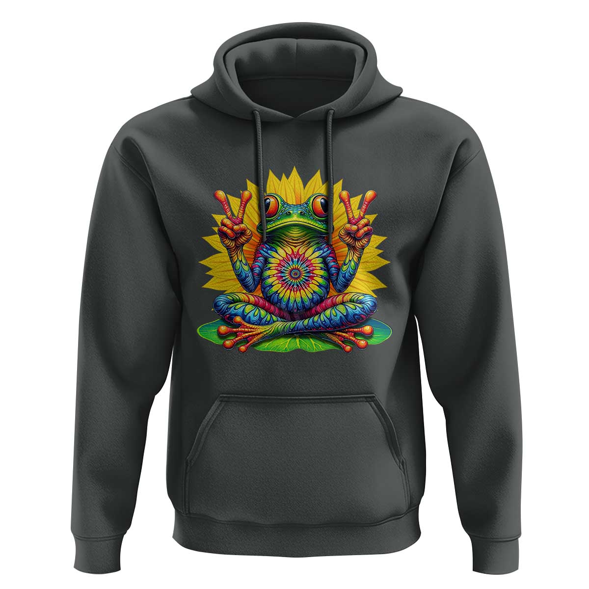 Tie Dye Frog Peace Sign Hippie Sunflower Hoodie - Wonder Print Shop