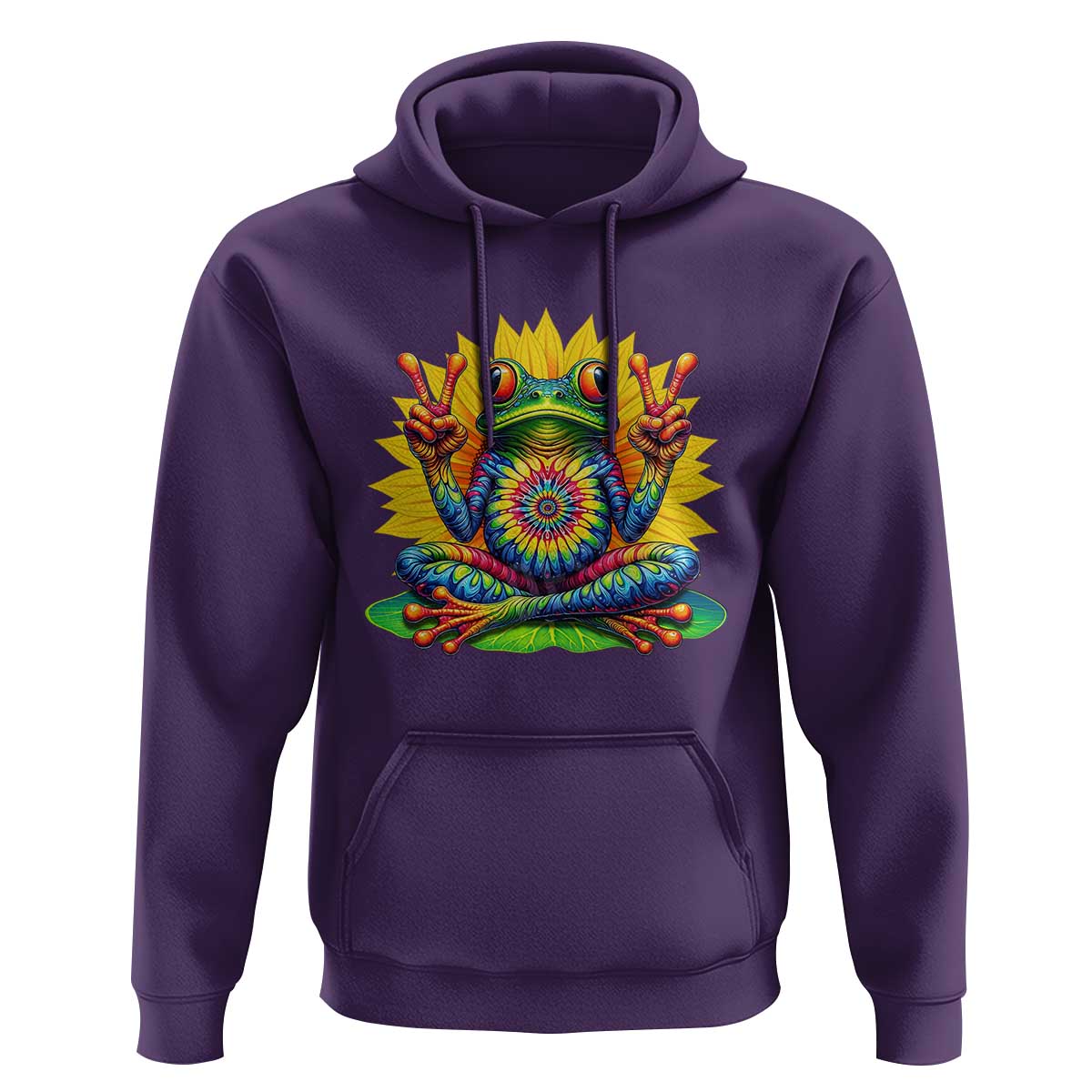 Tie Dye Frog Peace Sign Hippie Sunflower Hoodie - Wonder Print Shop